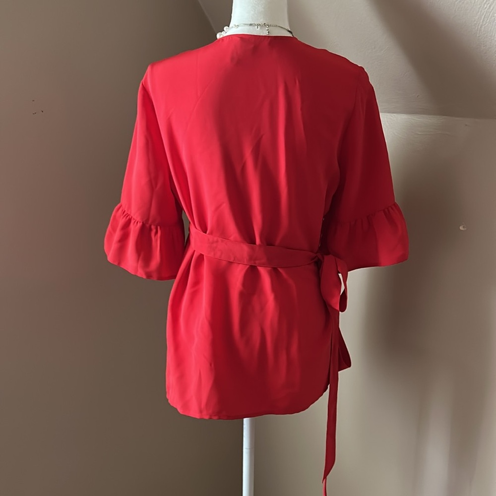 Draper James red wrap top with ruffle sleeve. Size 10. - Picture 5 of 9